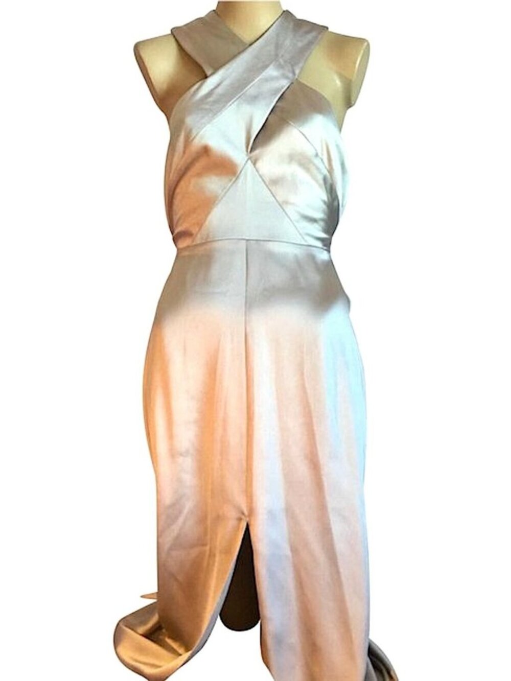Topshop Taupe Halter Crisscross Front Slit Gown Formal Dress 6 Womens